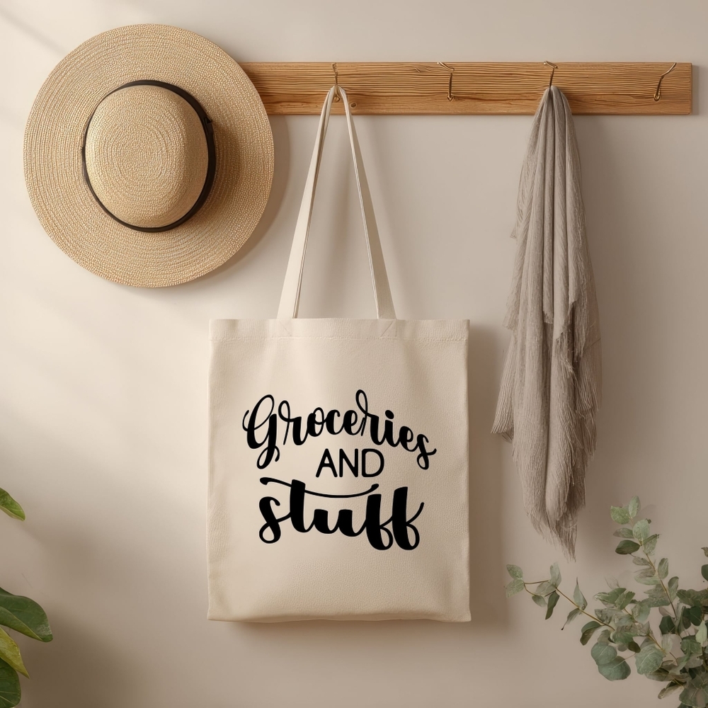 Custom Natural Canvas Tote Bag Groceries And Stuff
